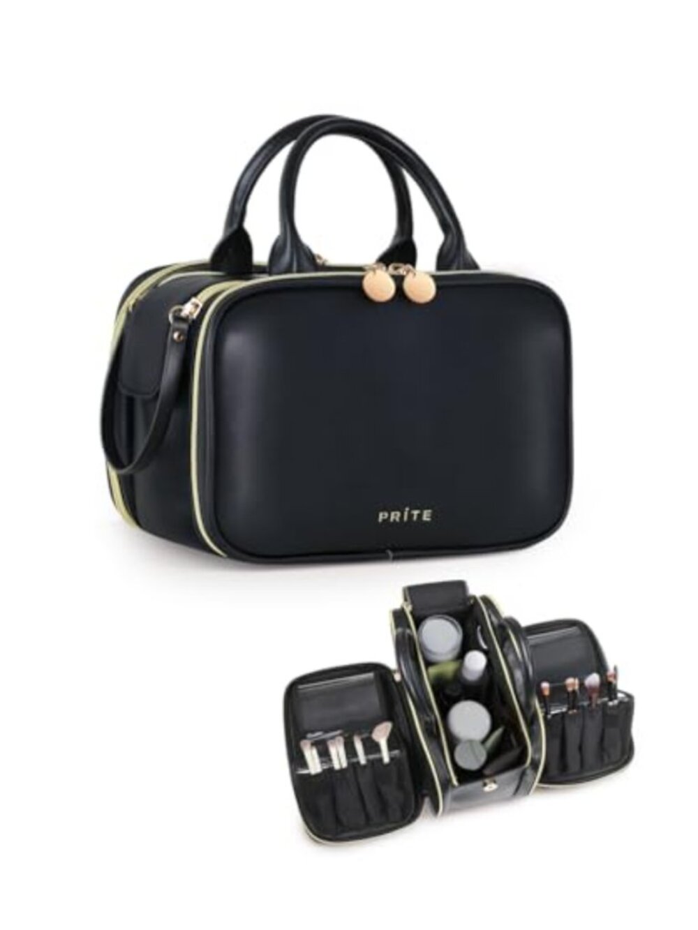 Large Waterproof Makeup Bag Travel Cosmetic Case with Brush Holder